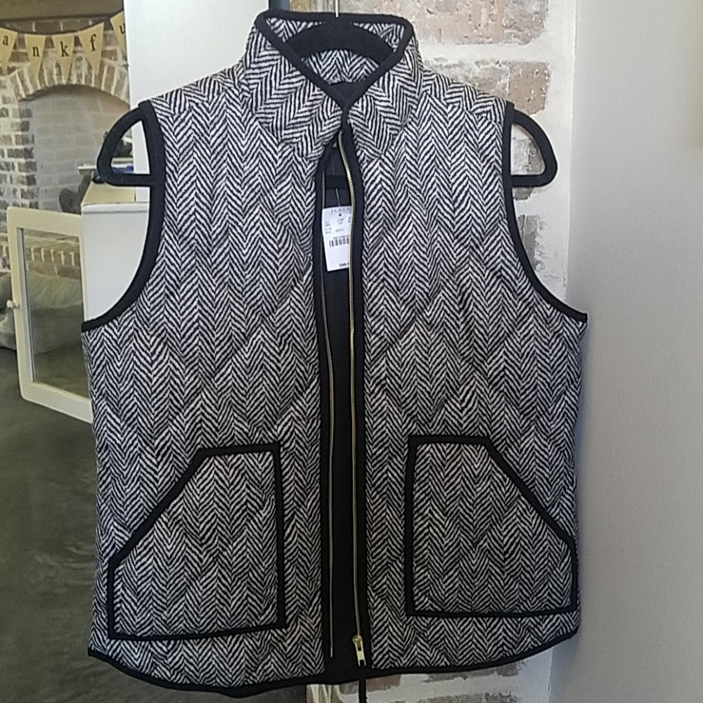 J.Crew black and white quilted vest